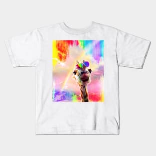 Rainbow Giraffe Wearing Love Heart Glasses Kids T-Shirt